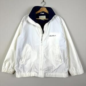 Vintage Eddie Bauer White/Navy Nylon Fleece Lined Jacket Women’s Medium 1990s